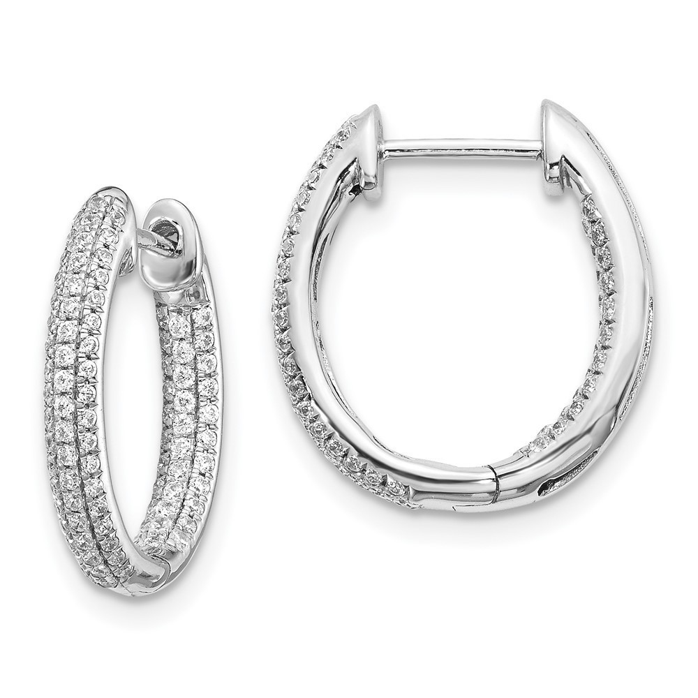 14k White Gold Diamond In/Out Hinged Hoop Earrings 17 L x 15 mm W